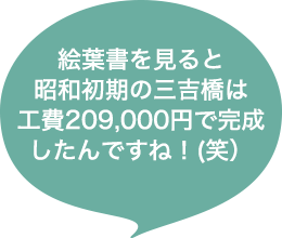 絵葉書を見ると昭和初期の三吉橋は工費209,000円で完成したんですね！(笑）